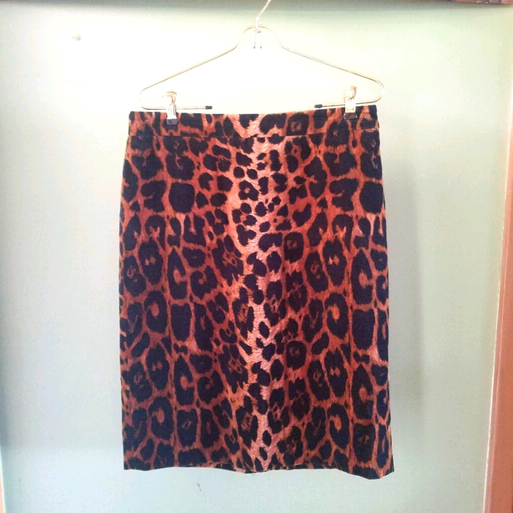 Talbots velvet leopard print skirt